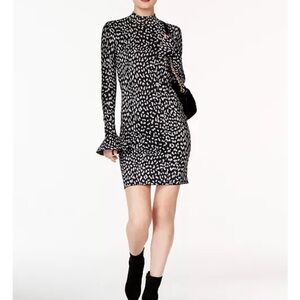 NWOT MICHAEL Michael Kors Metallic Black & Silver Cheetah Long Sleeve Dress